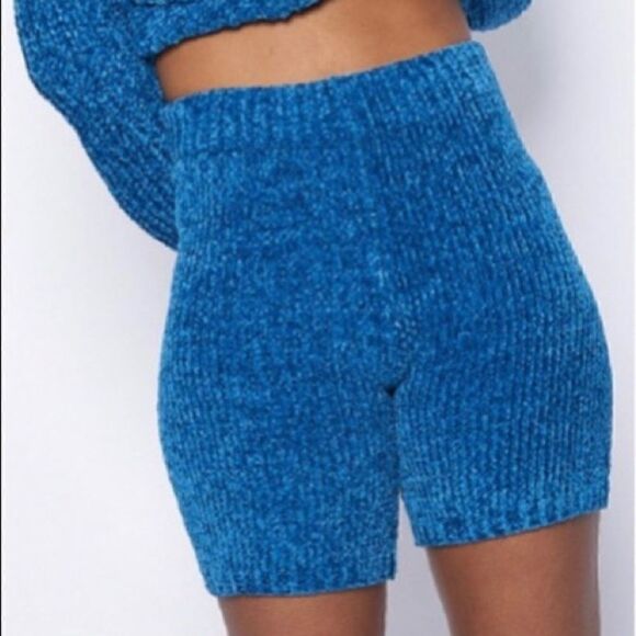 Blue Fuzzy Sweater Knit Malibu Bike Shorts - Picture 7 of 13